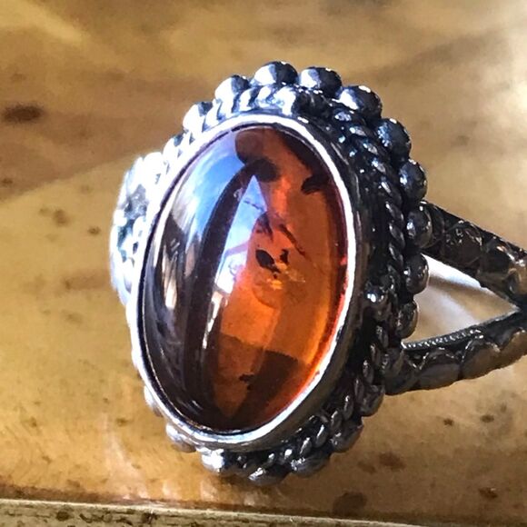 Natural Baltic Amber Sterling Silver Ring Size 7 Discounted - Picture 4 of 12